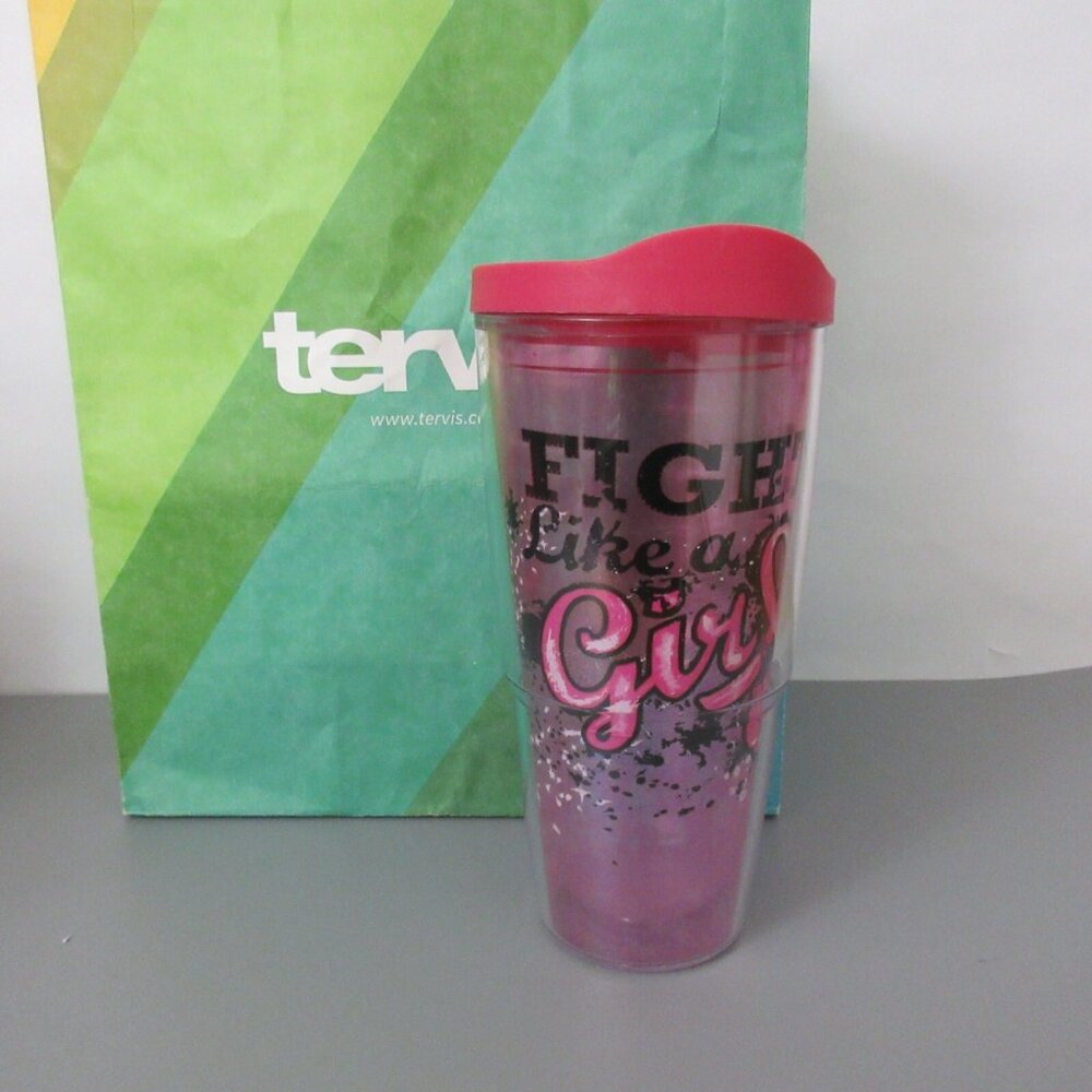TERVIS Pink 24 oz. Tumbler with Lid FIGHT LIKE A GIRL Boxing Gloves Pink Ribbon